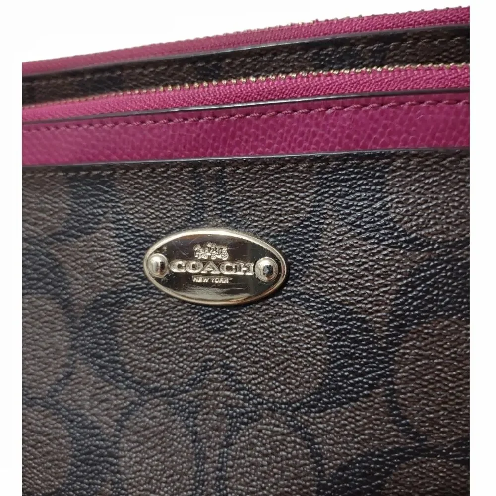 COACH East/West Pop Up Crossbody Dark Brown Fuchsia Contrast w/ Removeable Bag